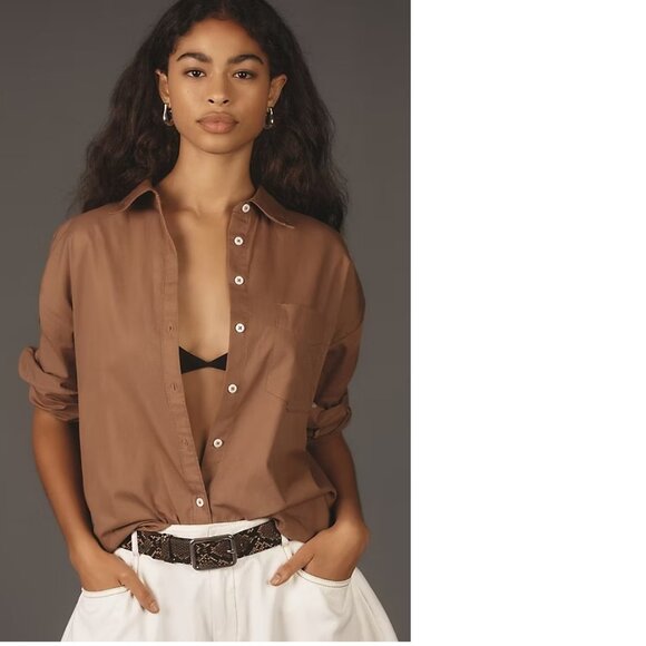 Anthropologie The Bennet Buttondown Shirt by Maeve M new nwt brown color - Picture 1 of 7
